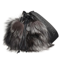GABBIE F - LEATHER DRAW CORD POUCH BAG W UPCYCLED FUR