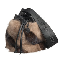 GABBIE F - LEATHER DRAW CORD POUCH BAG W UPCYCLED FUR