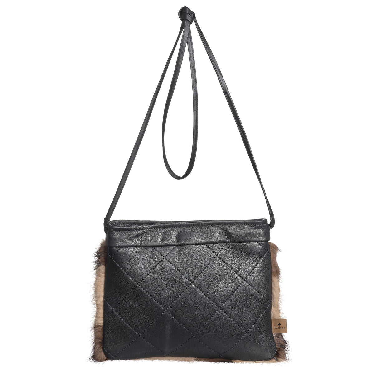 BONNIE F - FLAT CROSSBODY BAG W UPCYCLED FUR