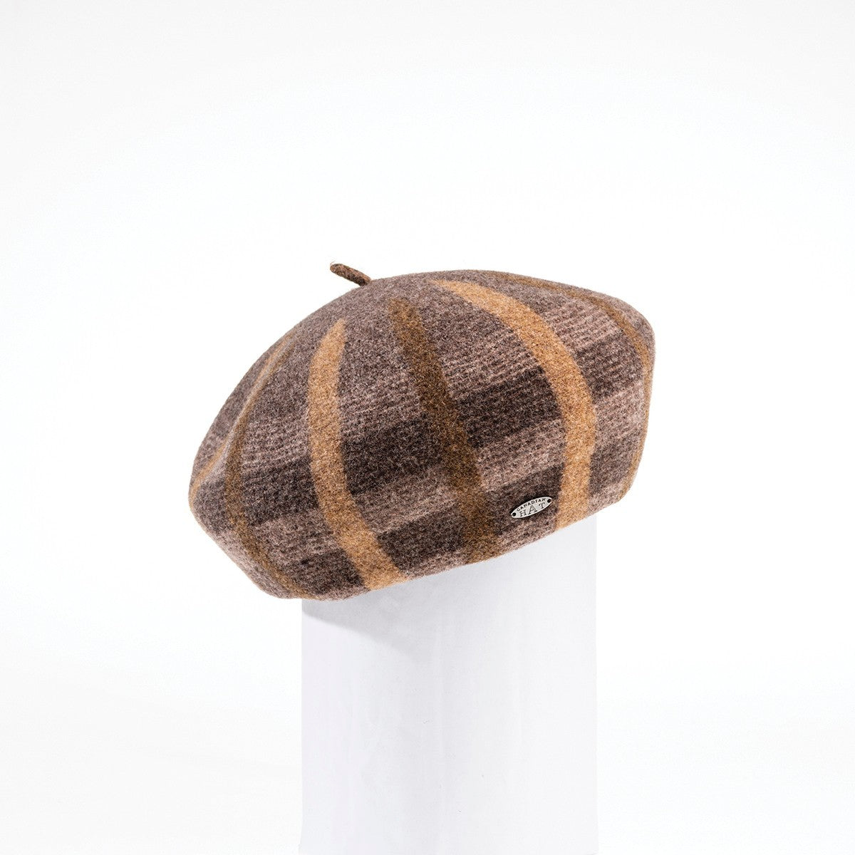 BRIANNA - PLAID BERET HAT GOLF  6900 COFFEE-CAMEL ADJUSTABLE  