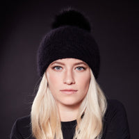 VALE-P - ANGORA BEANIE WITH UPCYCLED FUR POM