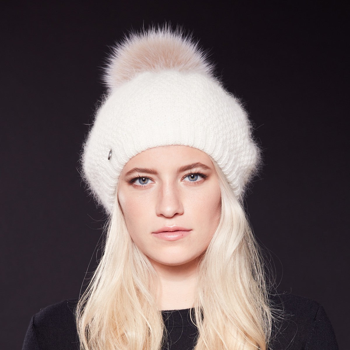 VIRGINIA - ANGORA BERET HAT WITH UPCYCLED FUR POM