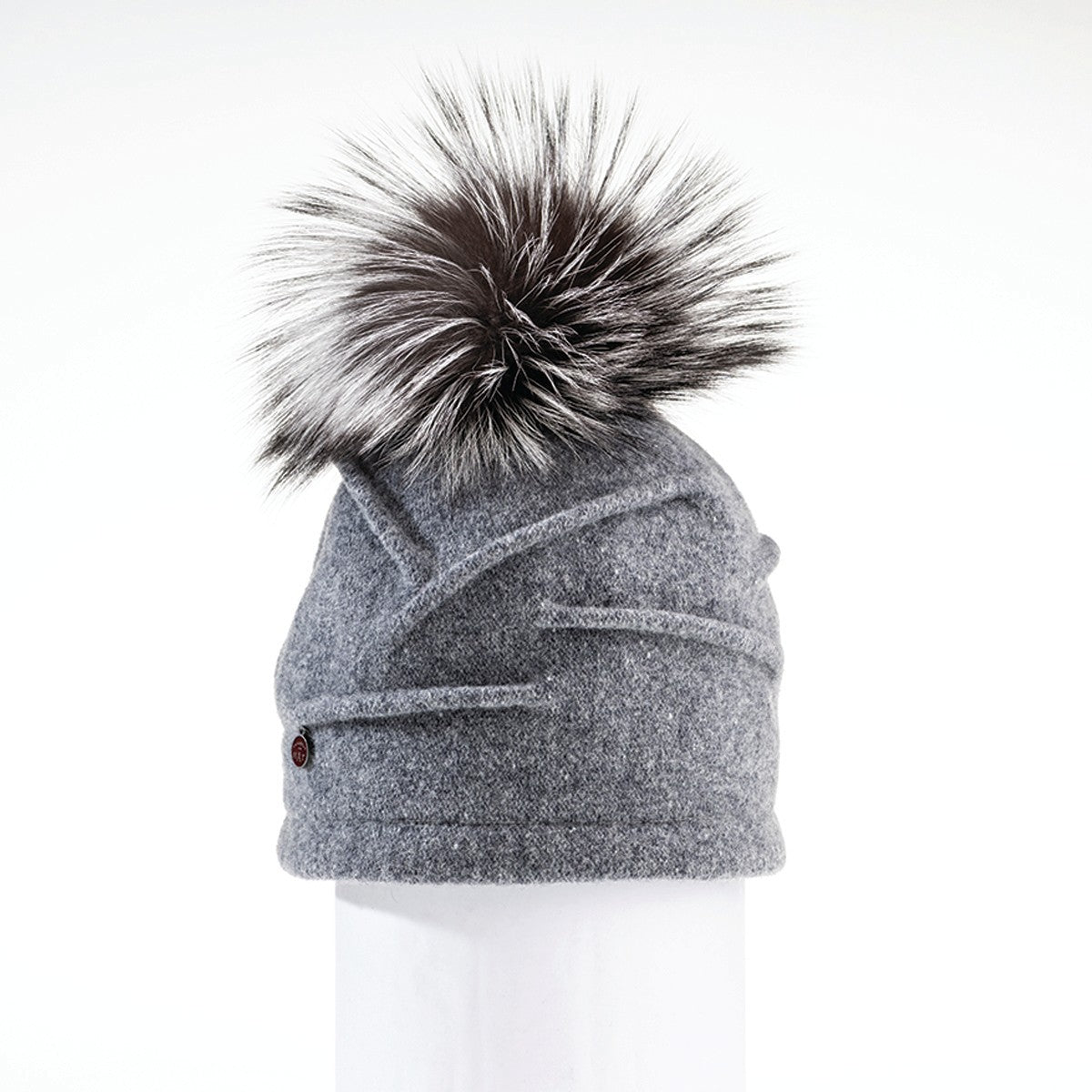 CLARETA ORMOS PLEATED BEANIE WITH UPCYCLED FUR POM Harricana Canadian Hat 1918