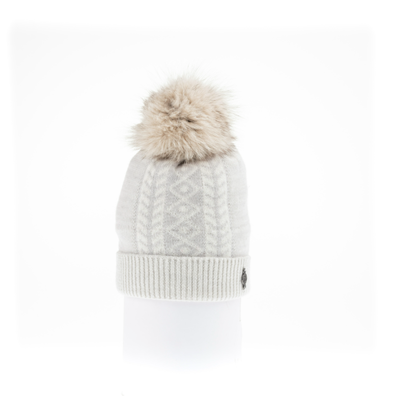 MIDDLE JACQUARD BEANIE WITH UPCYCLED FUR POM