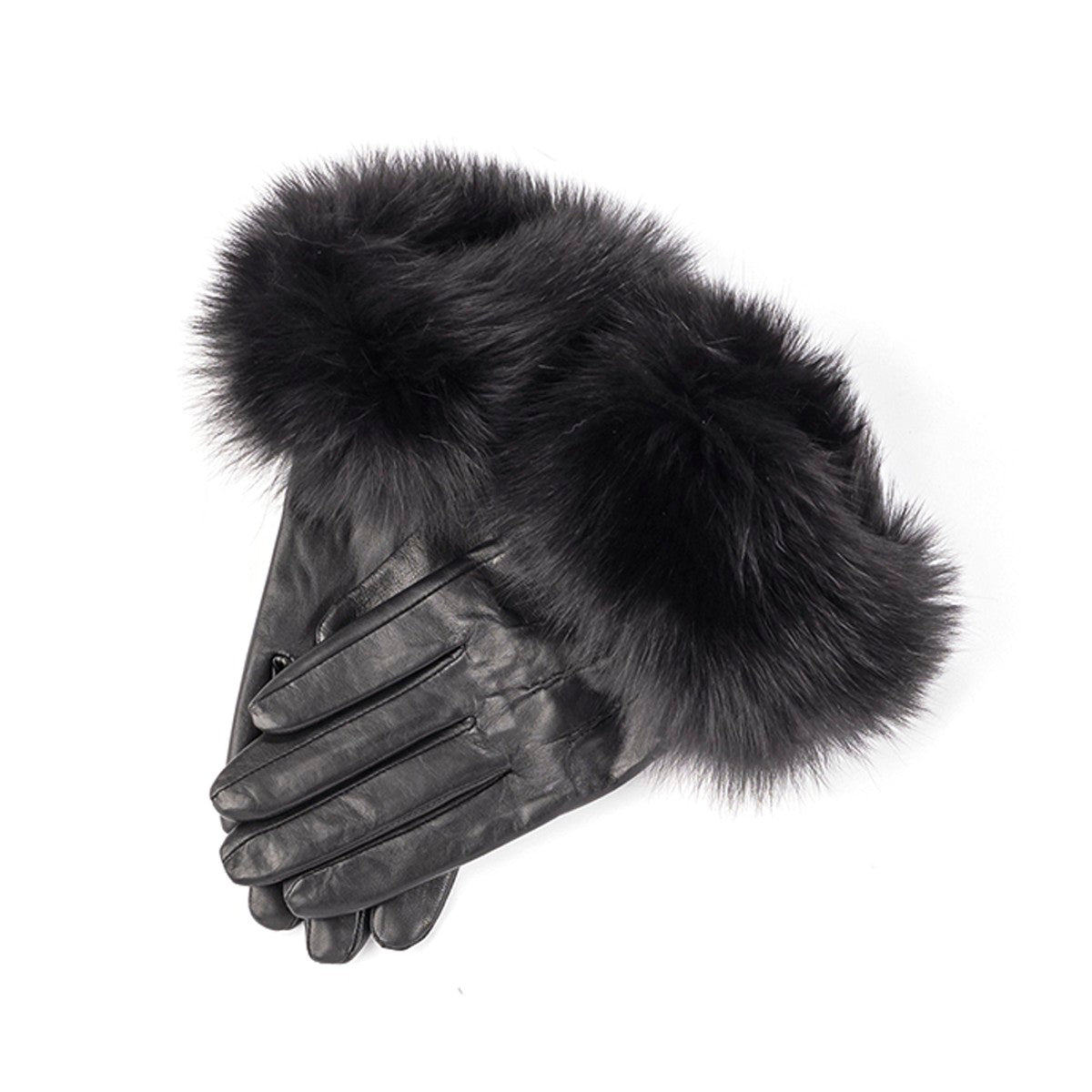 LEATHER GLOVES WITH UPCYCLED FUR GOLF  2100 BLACK L  