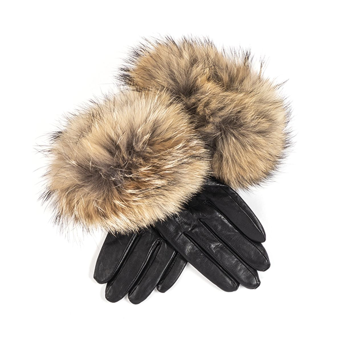 LEATHER GLOVES WITH UPCYCLED FUR GOLF  2124 BLACK-CAMEL L  