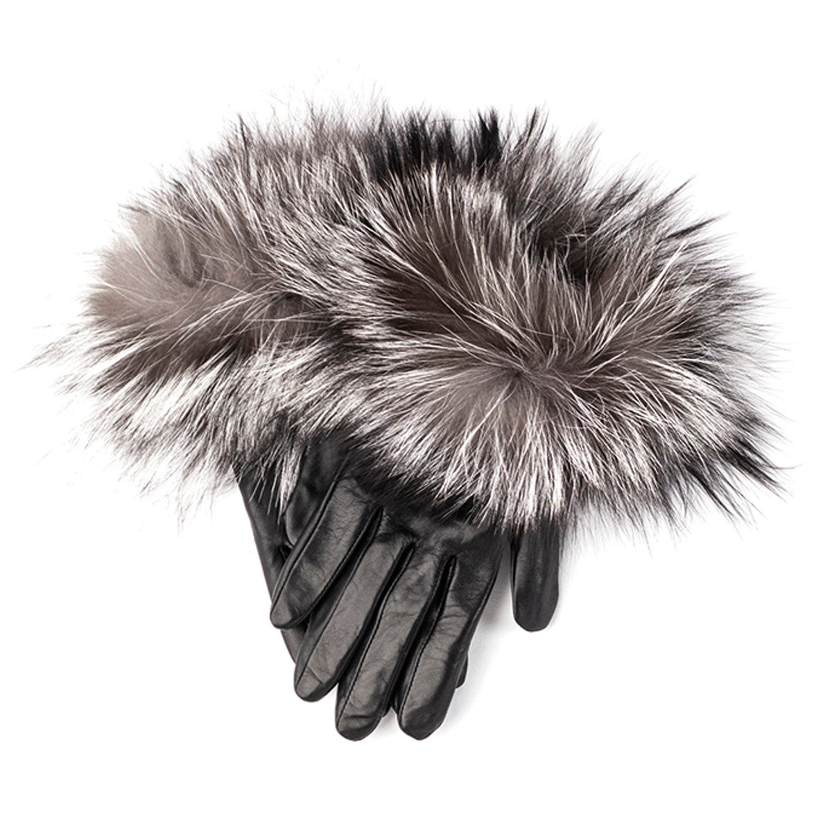 LEATHER GLOVES WITH UPCYCLED FUR GOLF  2179 BLACK-GREY L  