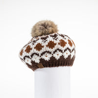 CHUNKY SKI KNIT BERET WITH REUSED FUR POM GOLF  6900 COFFEE MIX O/S  
