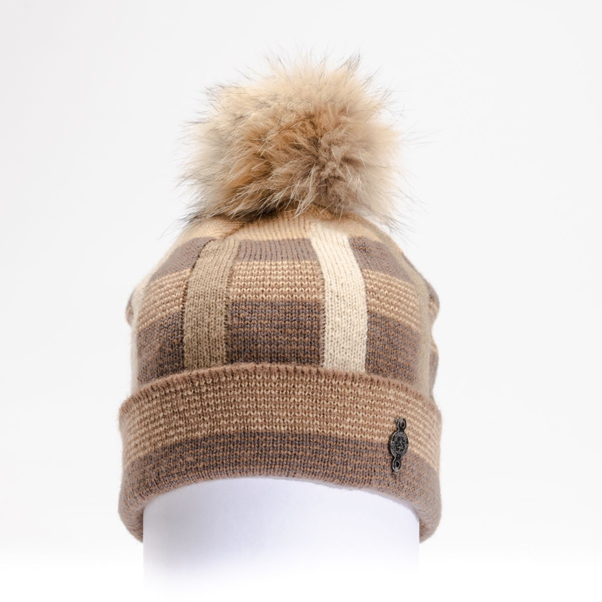 BEKI - PLAID BEANIE W UPCYCLED FUR POM