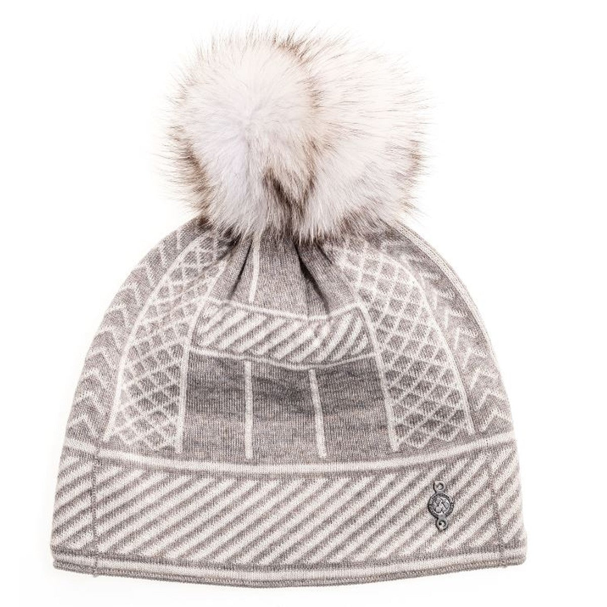 JACQUARD BEANIE WITH UPCYCLED FUR POM GOLF  0900 BEIGE MIX O/S  