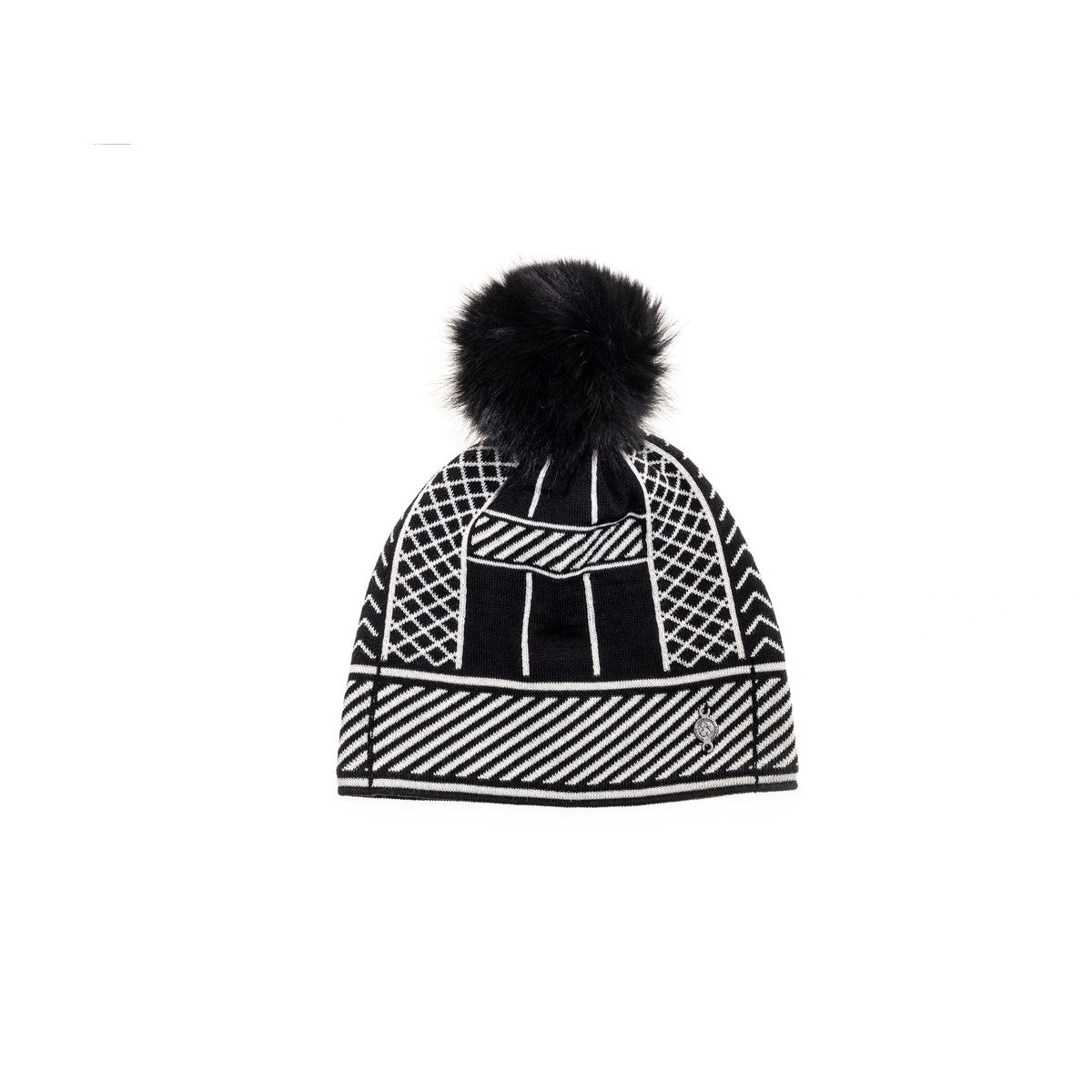 JACQUARD BEANIE WITH UPCYCLED FUR POM GOLF  2100 BLACK MIX O/S  