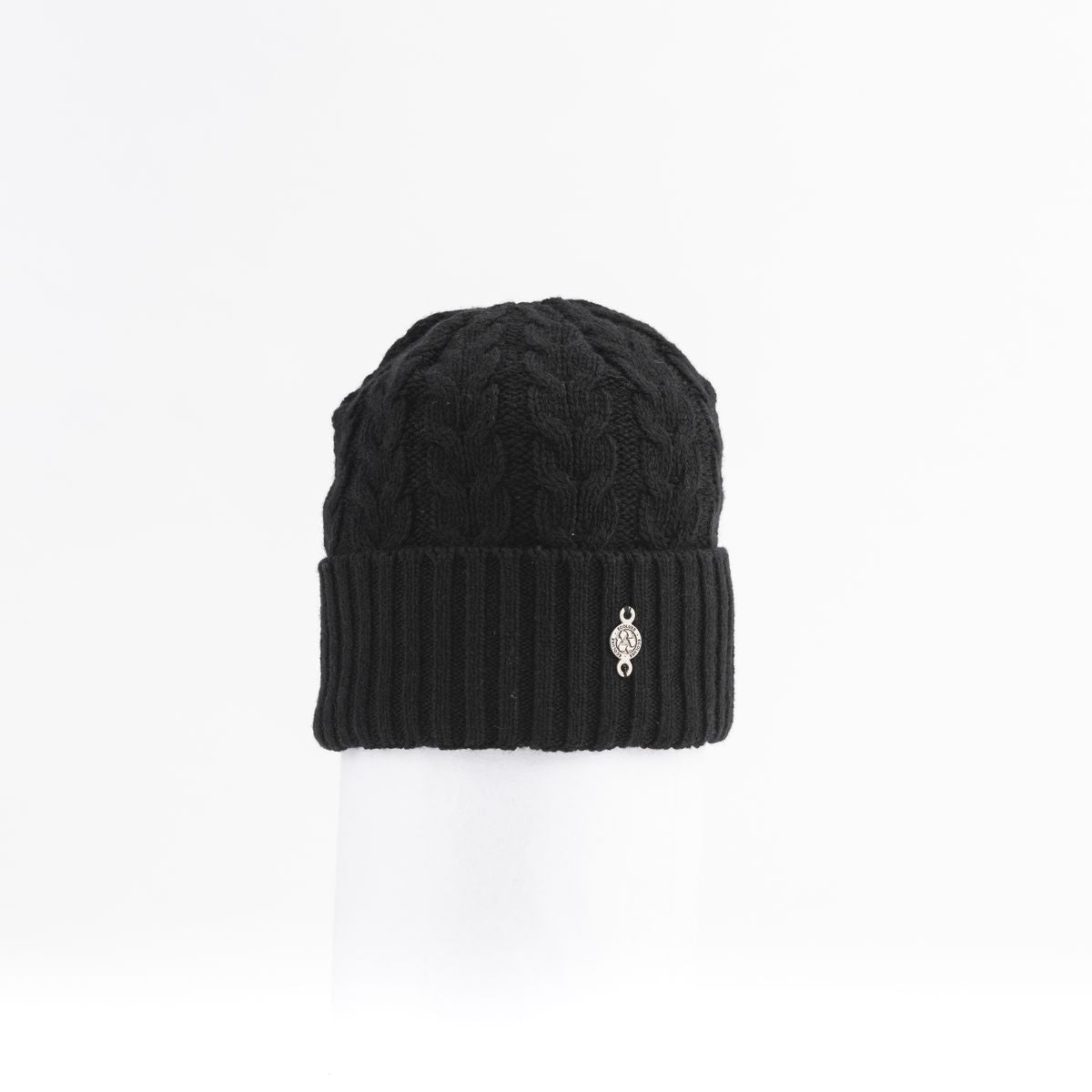 RECYCLED CASHMERE CABLE BEANIE GOLF  2100 BLACK O/S  