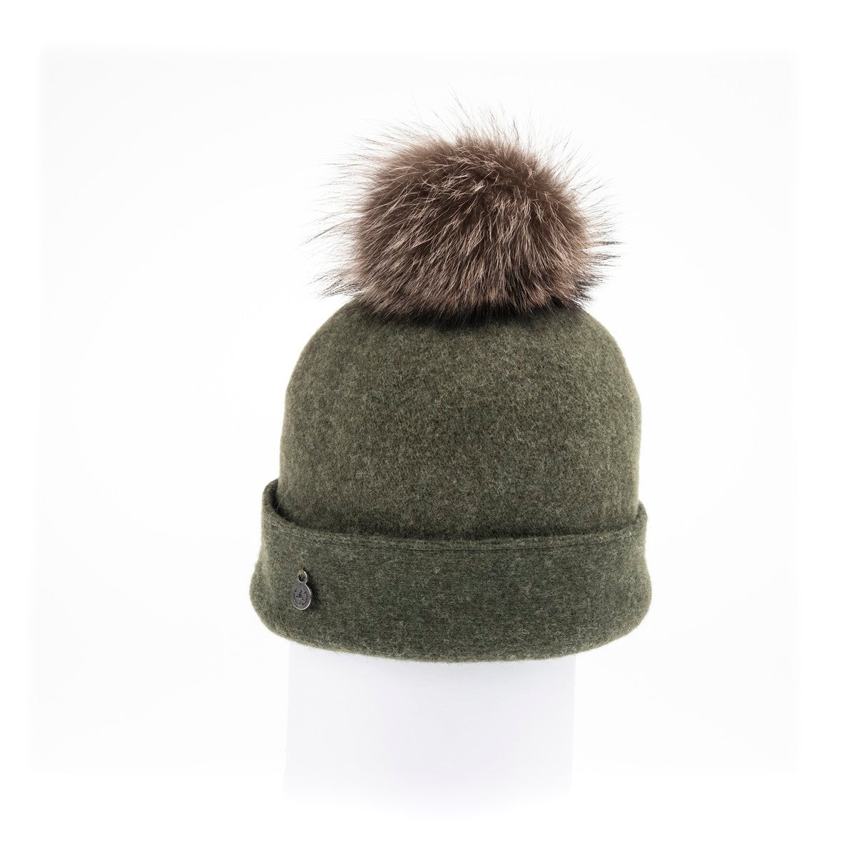 ODETTA - ORMOS BEANIE WITH UPCYCLED FUR POM GOLF  3400 GREEN MIX O/S  